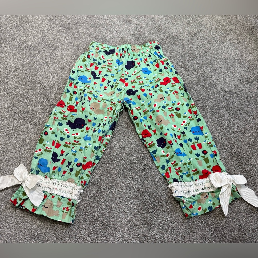Jelly The Pug Green Pajama Bottoms with Animal Print. Kids Size 10